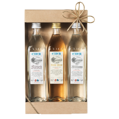 Etter Buy Zuger Kirsch, Vieille Prune, Williams gift pack (3x10cl) online | Kitchencorner
