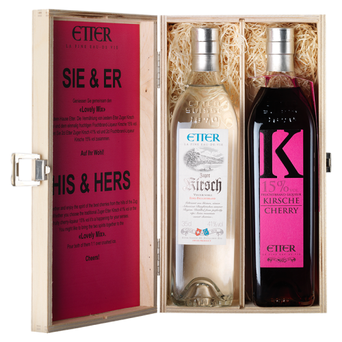 Etter Geschenkholzkistli SIE & ER Zuger Kirsch (2x35cl)
