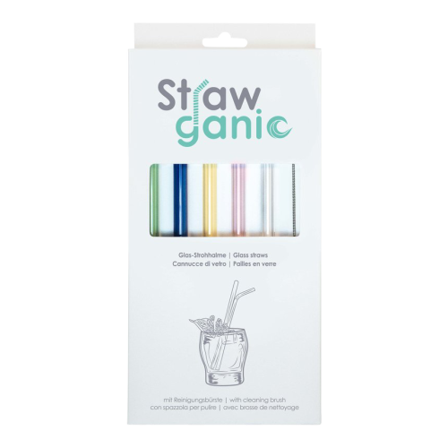 STRAWGANIC Glasstrohhalme Set farbig