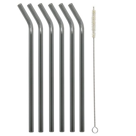 Glass drinking straws (23 cm, curved, 6 pcs., black-transparent) buy online | Kitchencorner