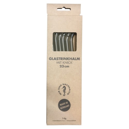 Glass drinking straws (23 cm, curved, 6 pcs., black-transparent) buy online | Kitchencorner